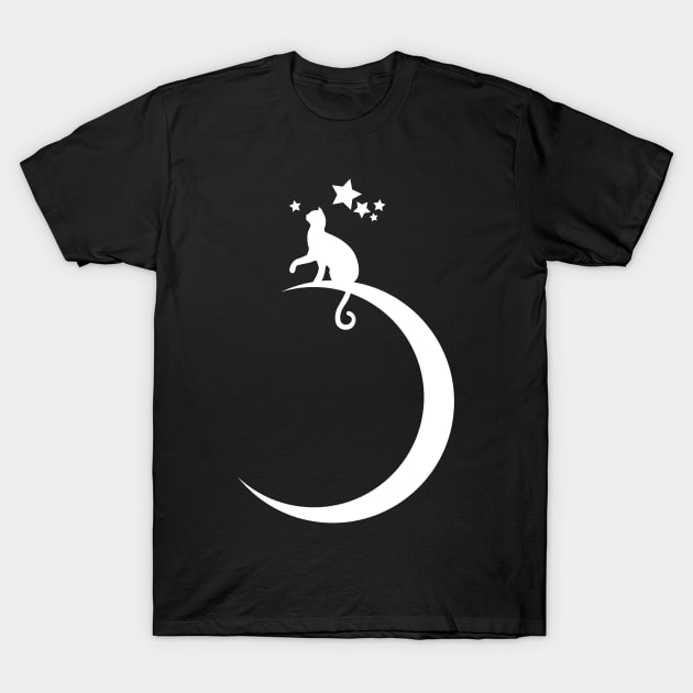 Cat and Moon T-Shirt by Scailaret